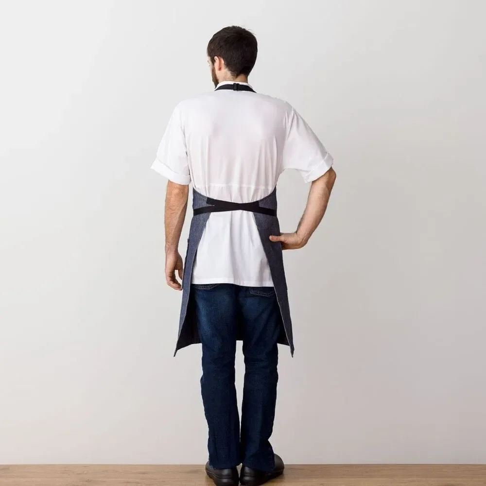 Reluctant Trading Classic Chef Apron, Blue Denim with Black Straps, Men or Women